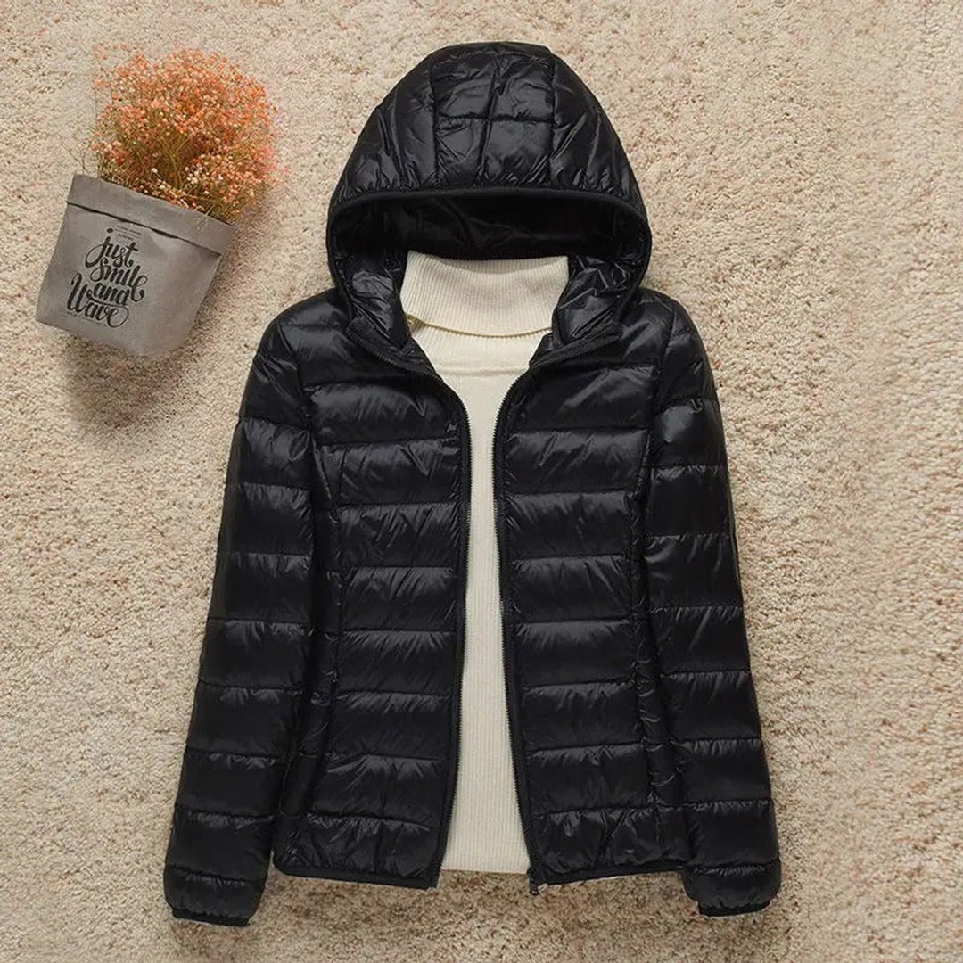 Women's Lightweight Hooded Quilted Jacket Packable Down Puffer - Black