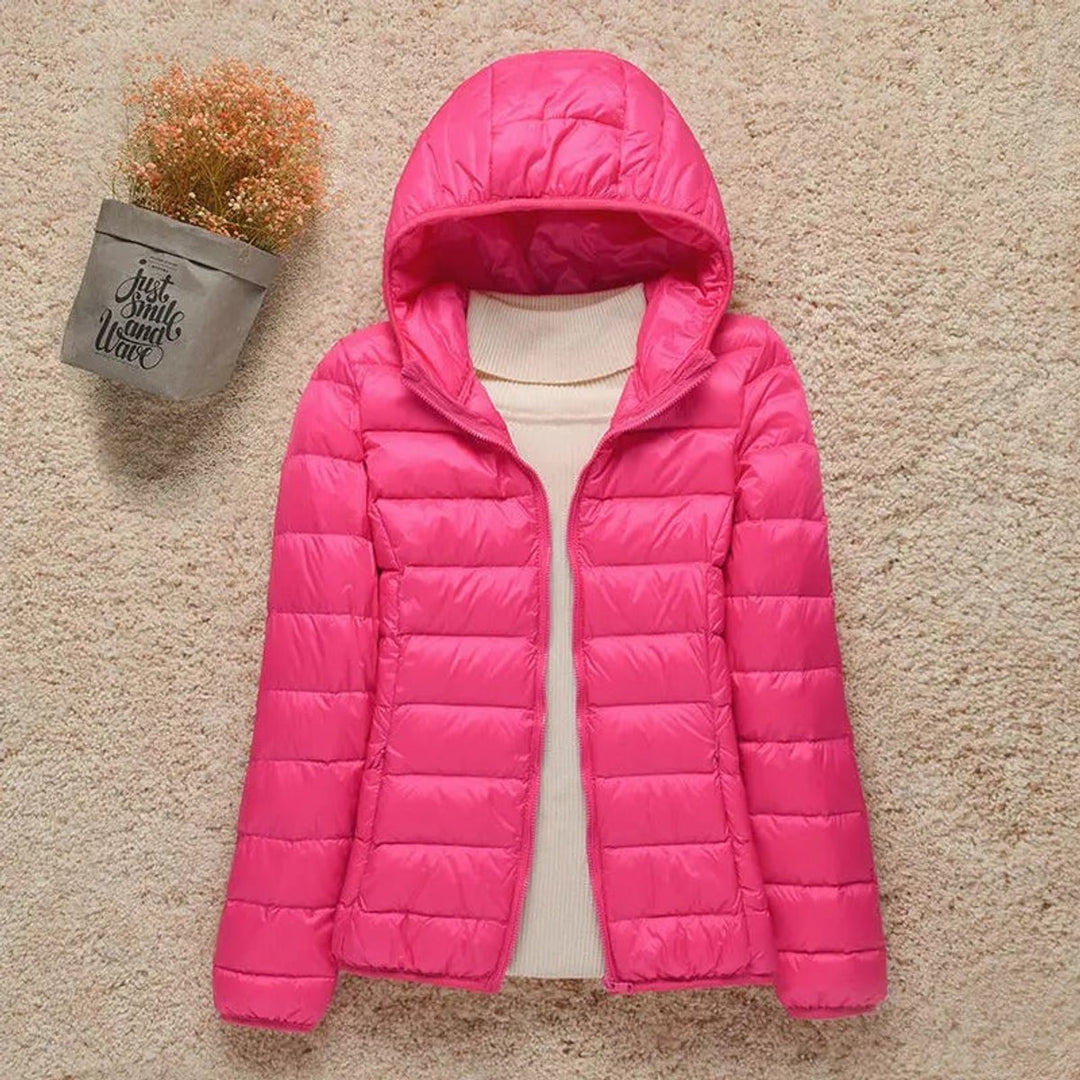 Women's Lightweight Hooded Quilted Jacket Packable Down Puffer - Fuchsia