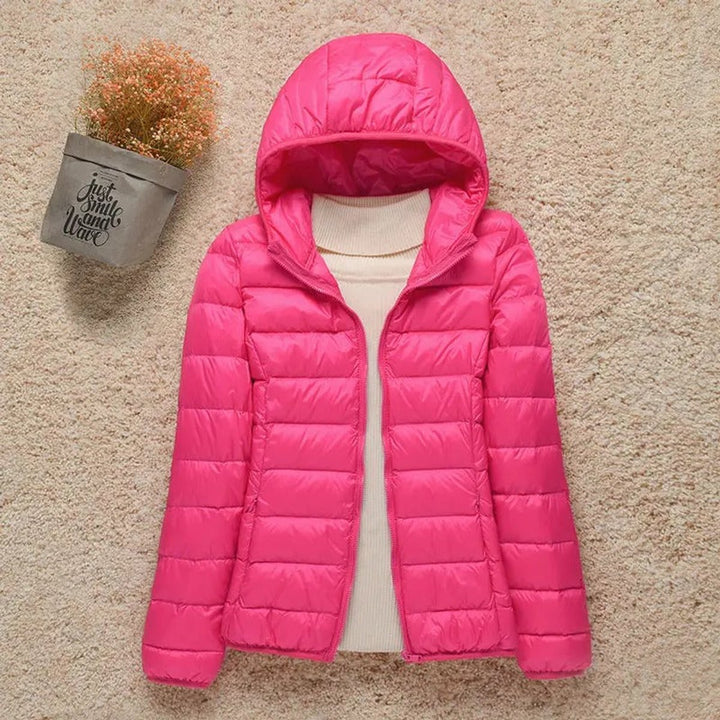 Women's Lightweight Hooded Quilted Jacket Packable Down Puffer - Fuchsia
