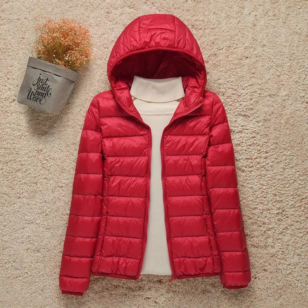 Women's Lightweight Hooded Quilted Jacket Packable Down Puffer - Red
