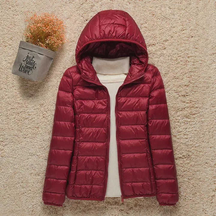 Women's Lightweight Hooded Quilted Jacket Packable Down Puffer - Bordeaux