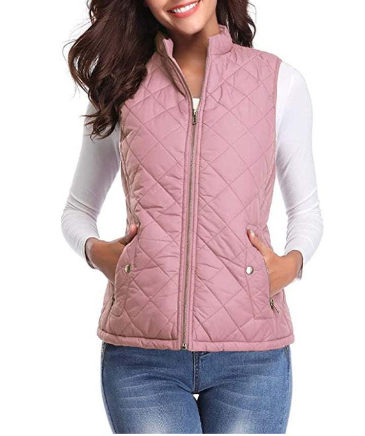 Women's Lightweight Quilted Gilet Zip-Up Sleeveless Jacket - Pink