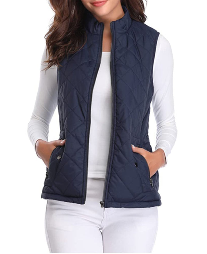 Women's Lightweight Quilted Gilet Zip-Up Sleeveless Jacket - Blue