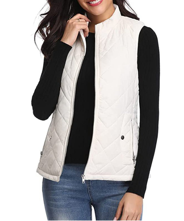 Women's Lightweight Quilted Gilet Zip-Up Sleeveless Jacket - White