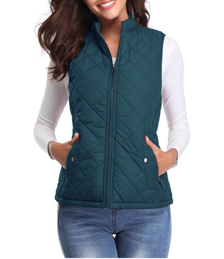 Women's Lightweight Quilted Gilet Zip-Up Sleeveless Jacket - Ocean Blue