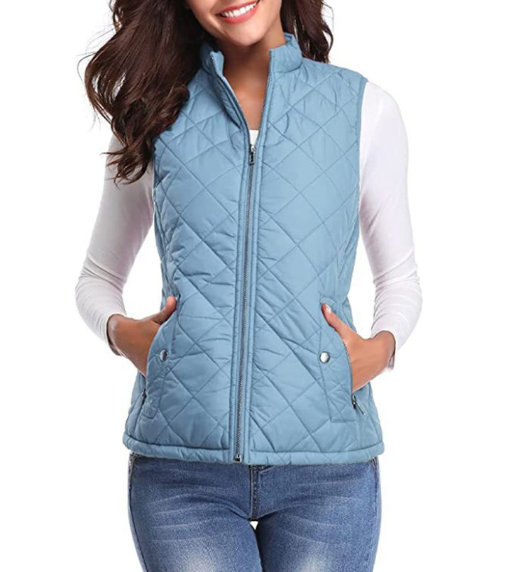 Women's Lightweight Quilted Gilet Zip-Up Sleeveless Jacket - Light Blue