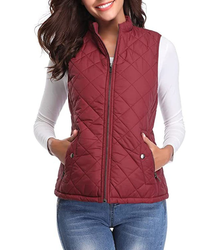 Women's Lightweight Quilted Gilet Zip-Up Sleeveless Jacket - Burgundy