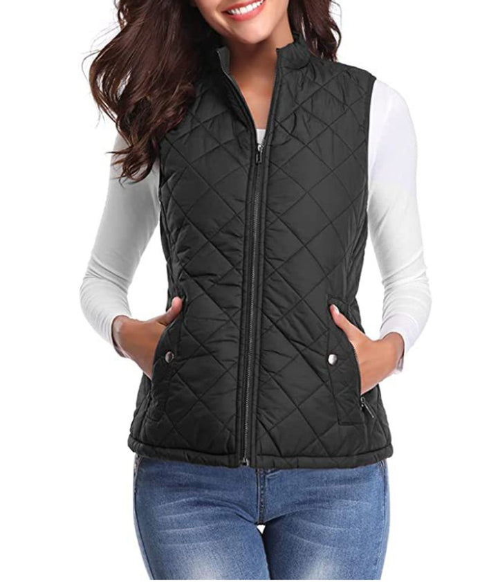 Women's Lightweight Quilted Gilet Zip-Up Sleeveless Jacket - Black