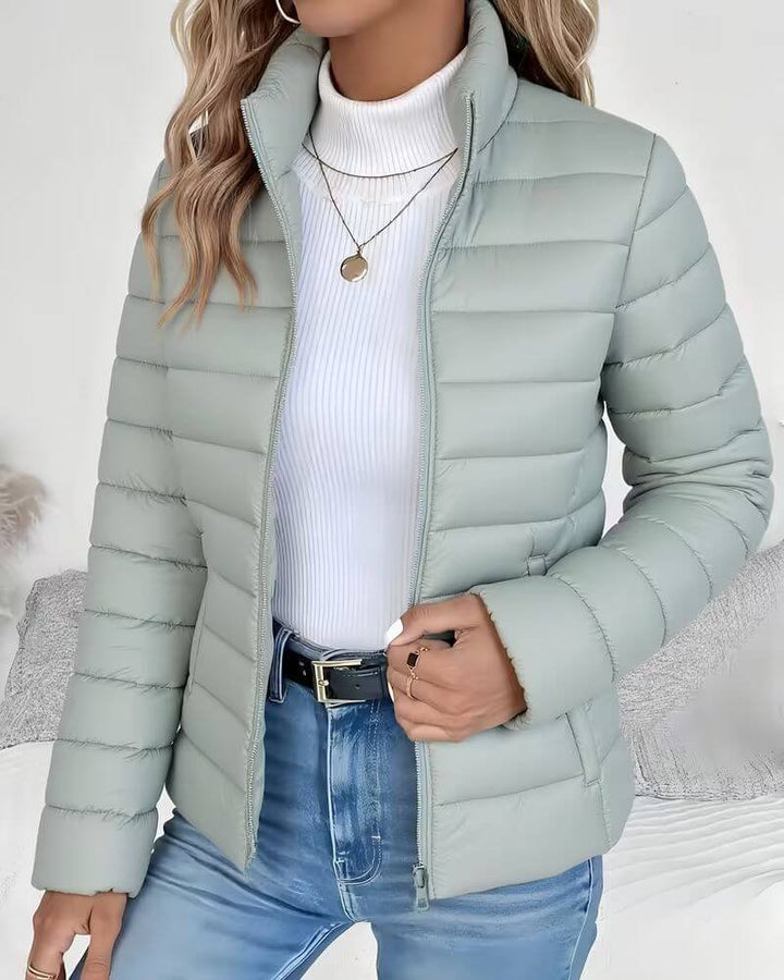 Women's Lightweight Quilted Puffer Jacket Stand Collar - Green