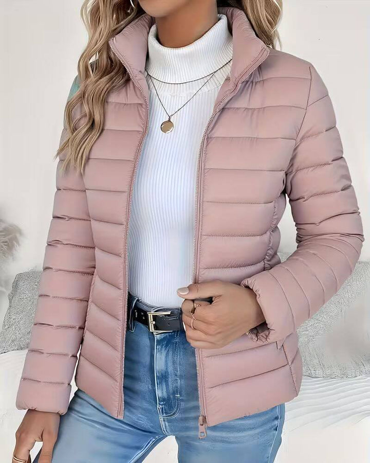 Women's Lightweight Quilted Puffer Jacket Stand Collar - Pink
