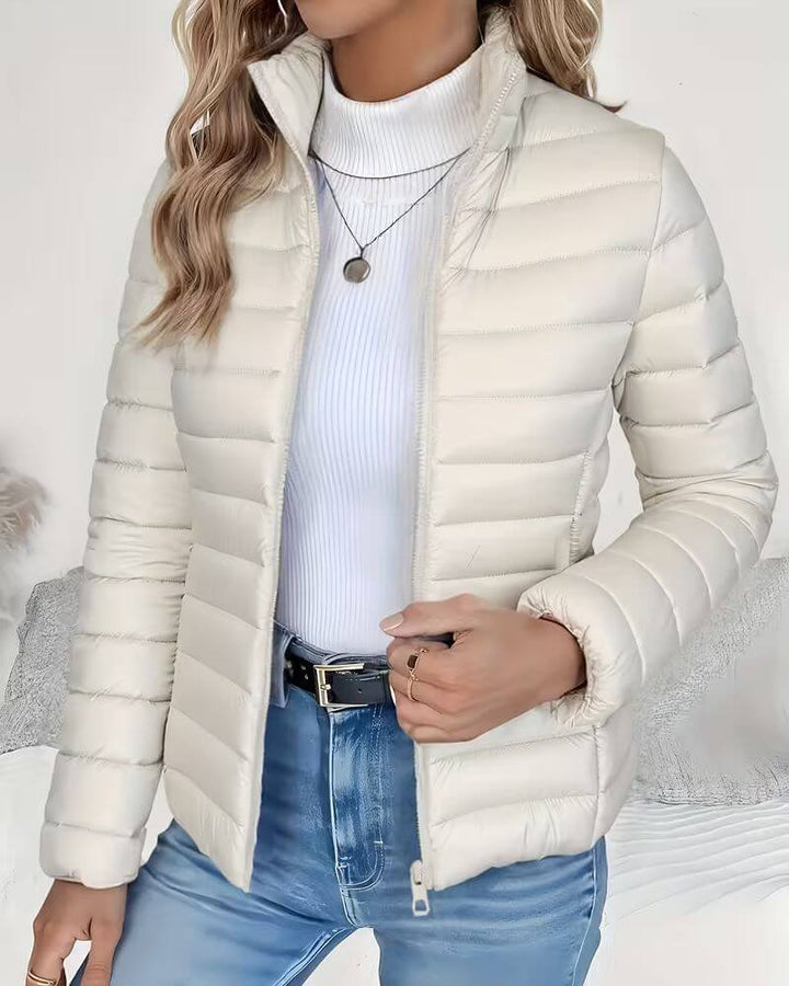 Women's Lightweight Quilted Puffer Jacket Stand Collar - Cream