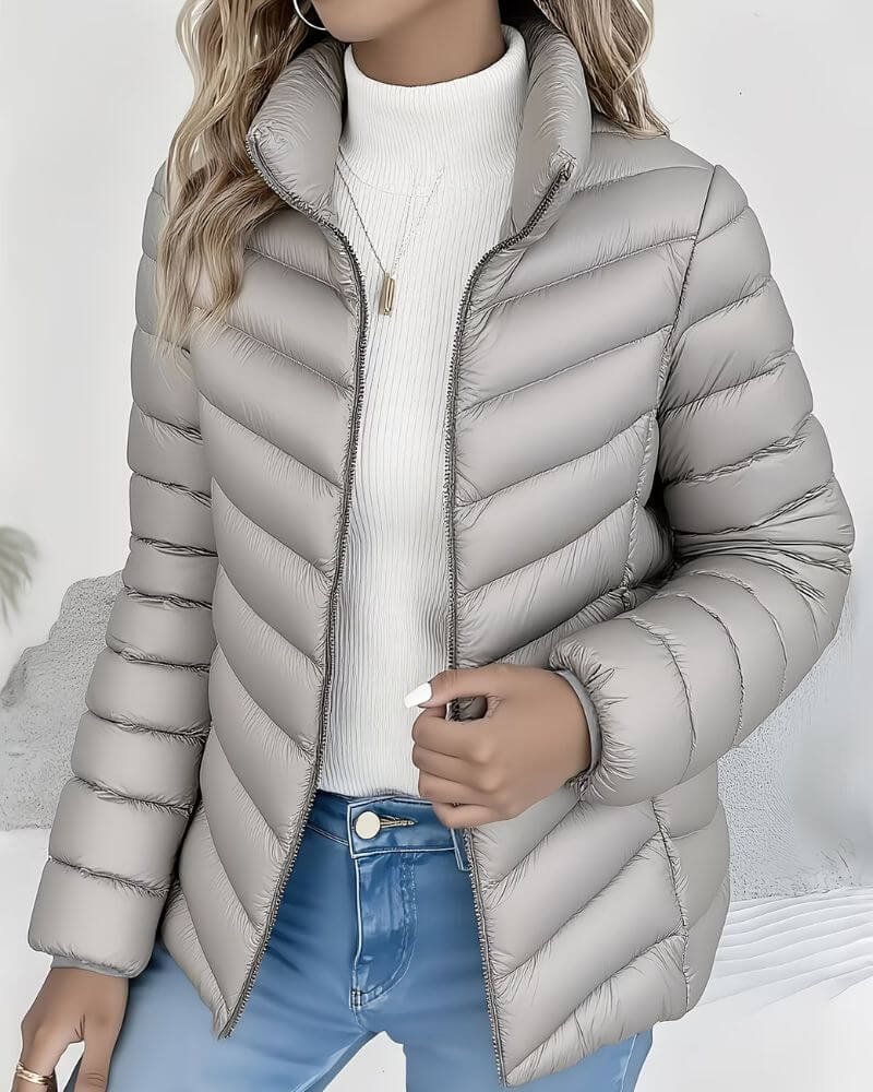 Women's Lightweight Quilted Puffer Jacket Stand Collar - Grey