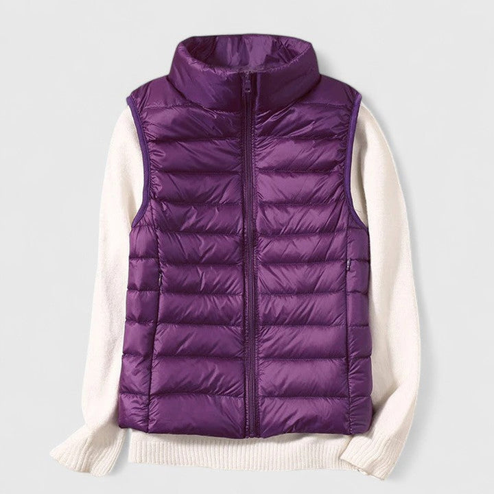 Women's Lightweight Quilted Puffer Vest Sleeveless Zip-Up Gilet - Purple