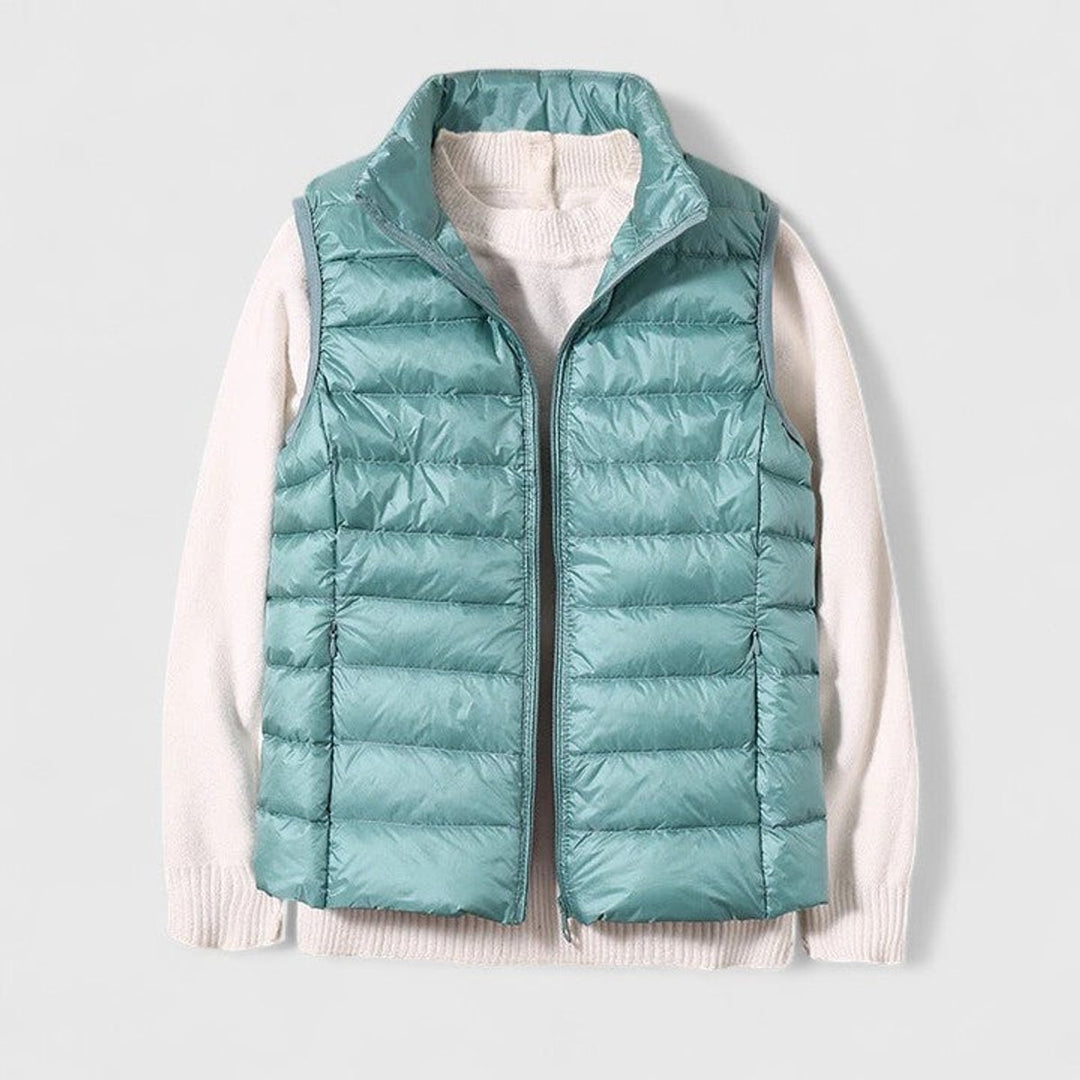 Women's Lightweight Quilted Puffer Vest Sleeveless Zip-Up Gilet - Light Blue