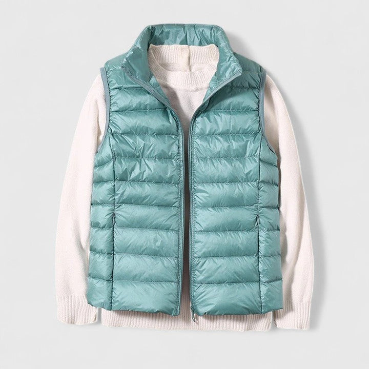 Women's Lightweight Quilted Puffer Vest Sleeveless Zip-Up Gilet - Light Blue