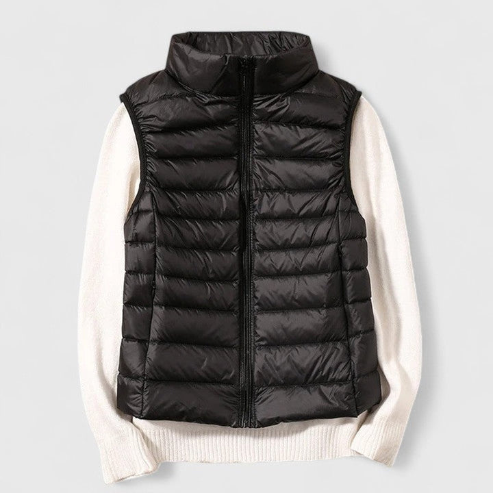 Women's Lightweight Quilted Puffer Vest Sleeveless Zip-Up Gilet - Black