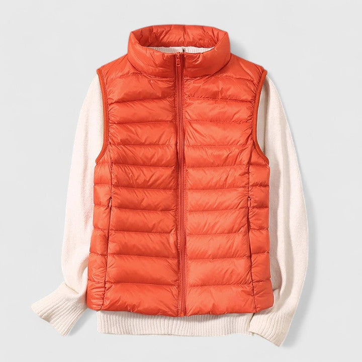 Women's Lightweight Quilted Puffer Vest Sleeveless Zip-Up Gilet - Orange
