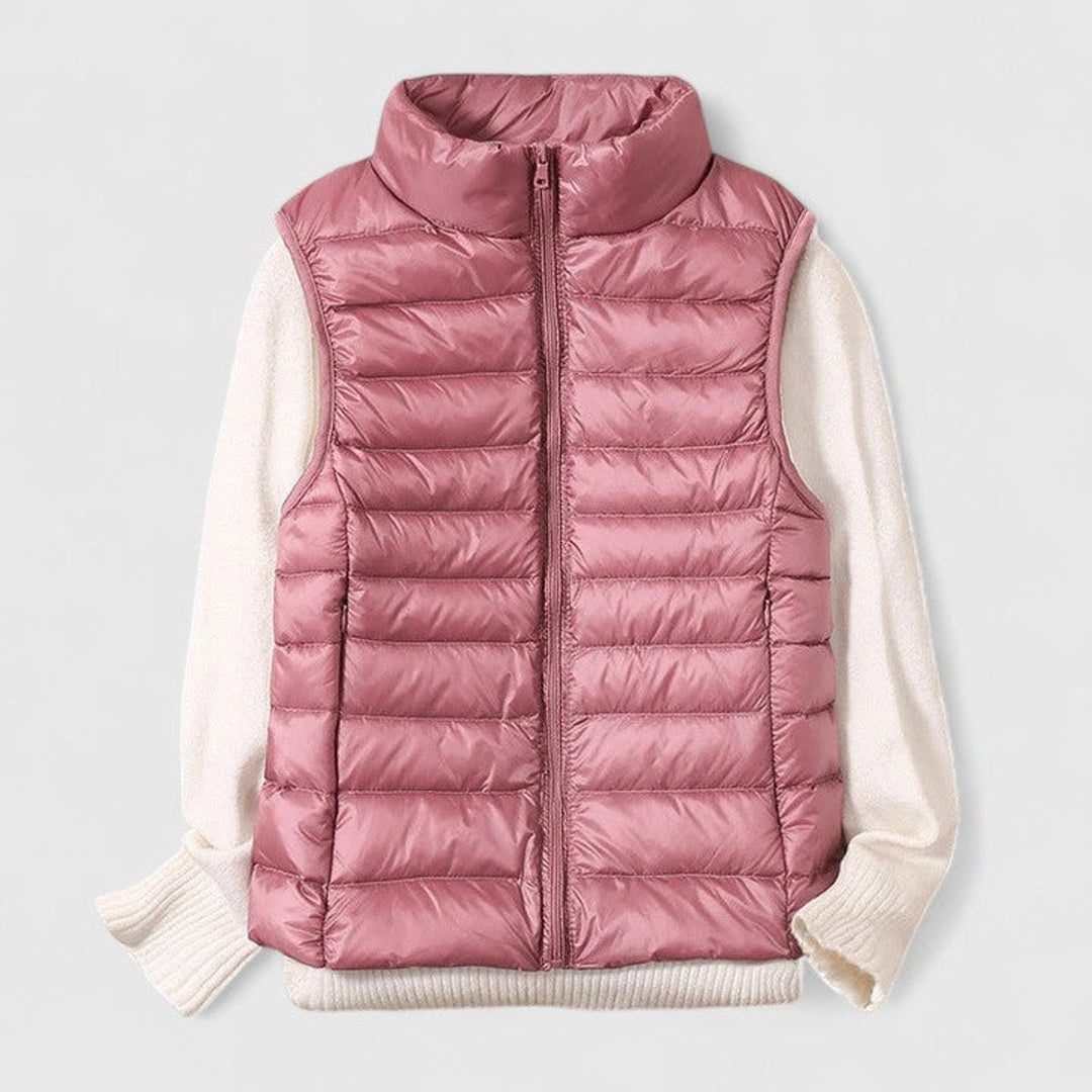 Women's Lightweight Quilted Puffer Vest Sleeveless Zip-Up Gilet - Pink