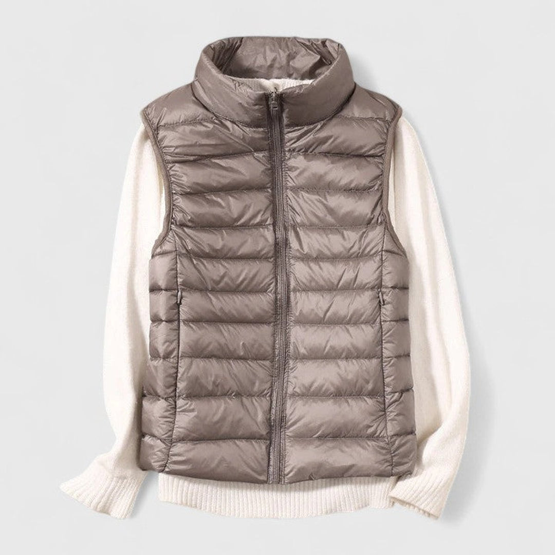 Women's Lightweight Quilted Puffer Vest Sleeveless Zip-Up Gilet - Khaki