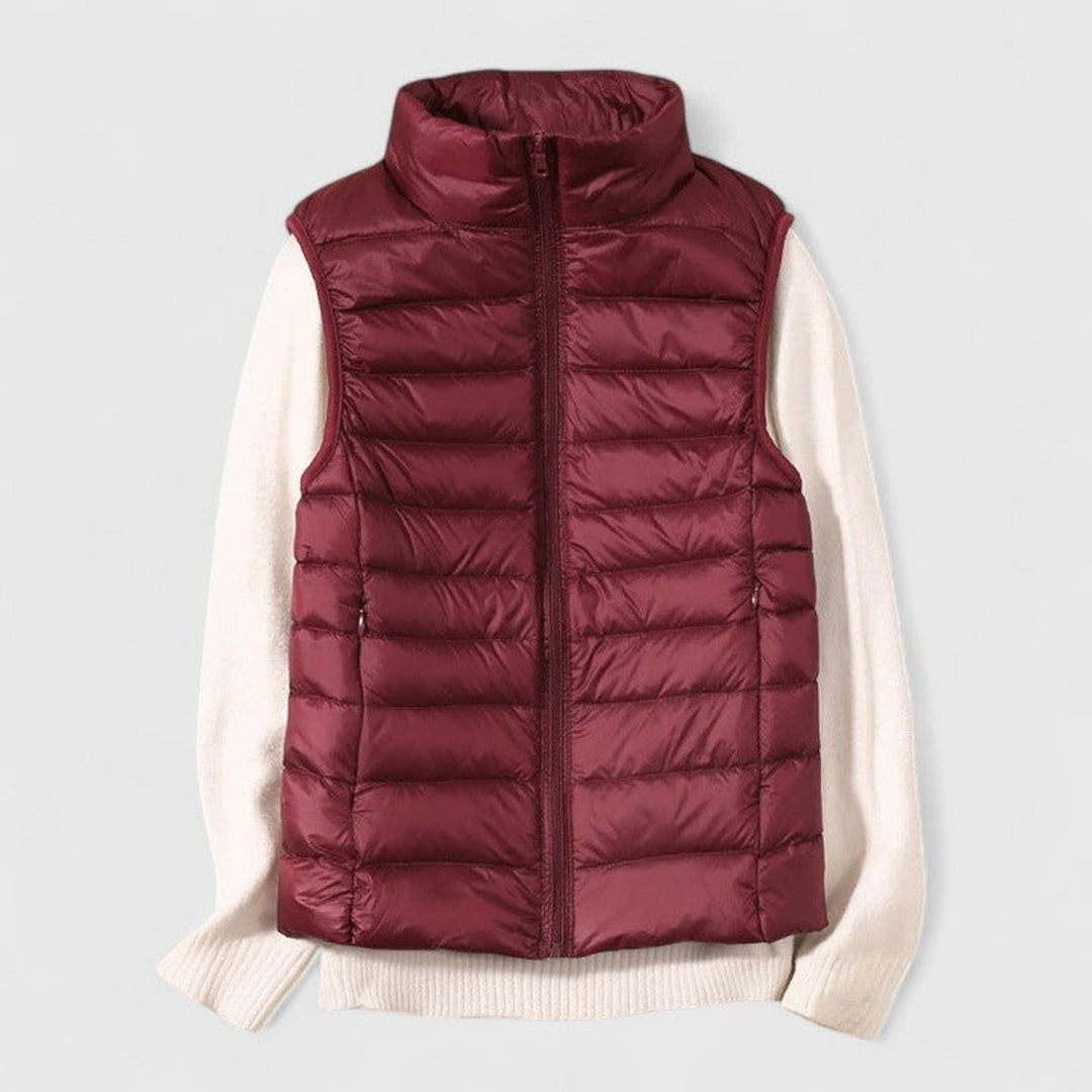 Women's Lightweight Quilted Puffer Vest Sleeveless Zip-Up Gilet - Burgundy