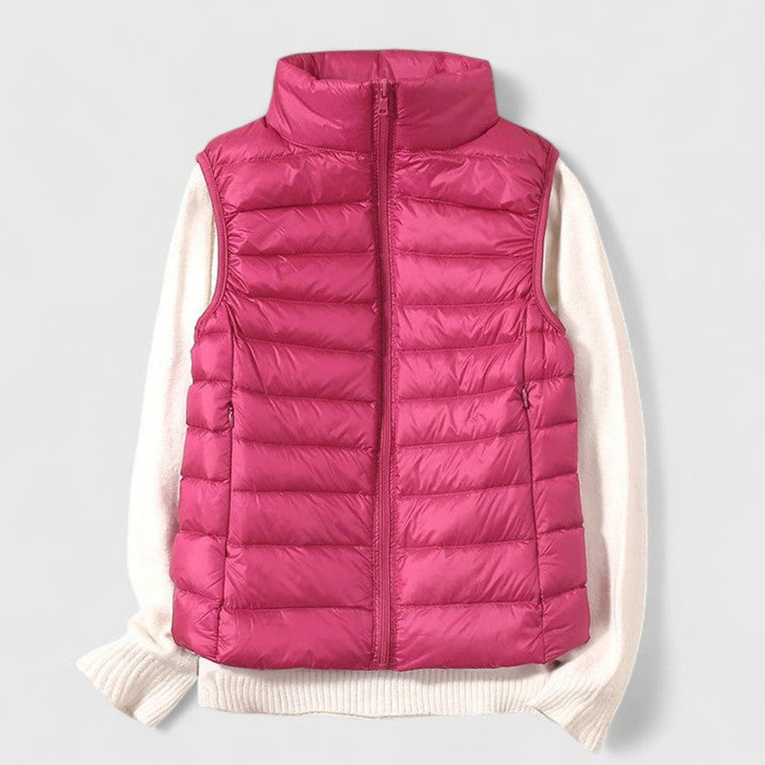 Women's Lightweight Quilted Puffer Vest Sleeveless Zip-Up Gilet - Rose
