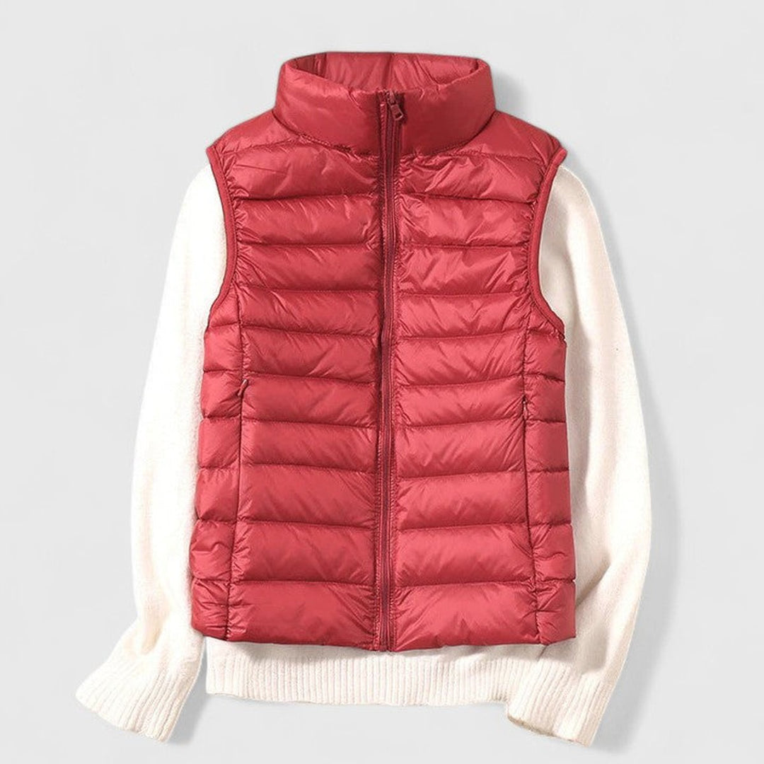 Women's Lightweight Quilted Puffer Vest Sleeveless Zip-Up Gilet - Red