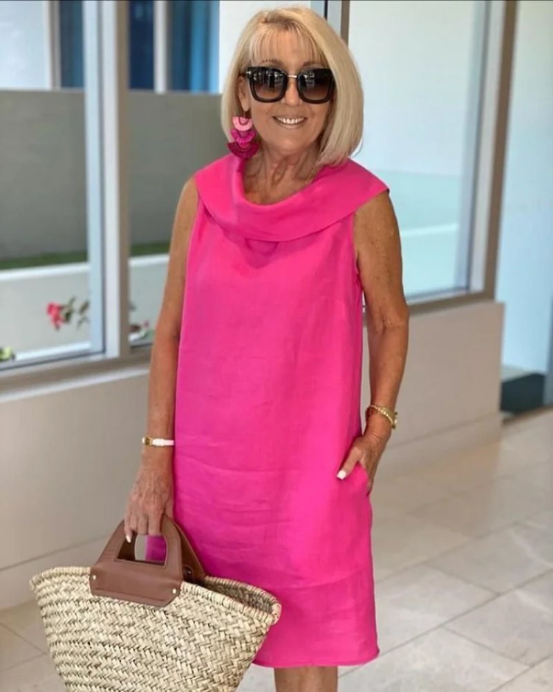 Women's Lightweight Sleeveless Wide-Neckline Summer Dress - Pink