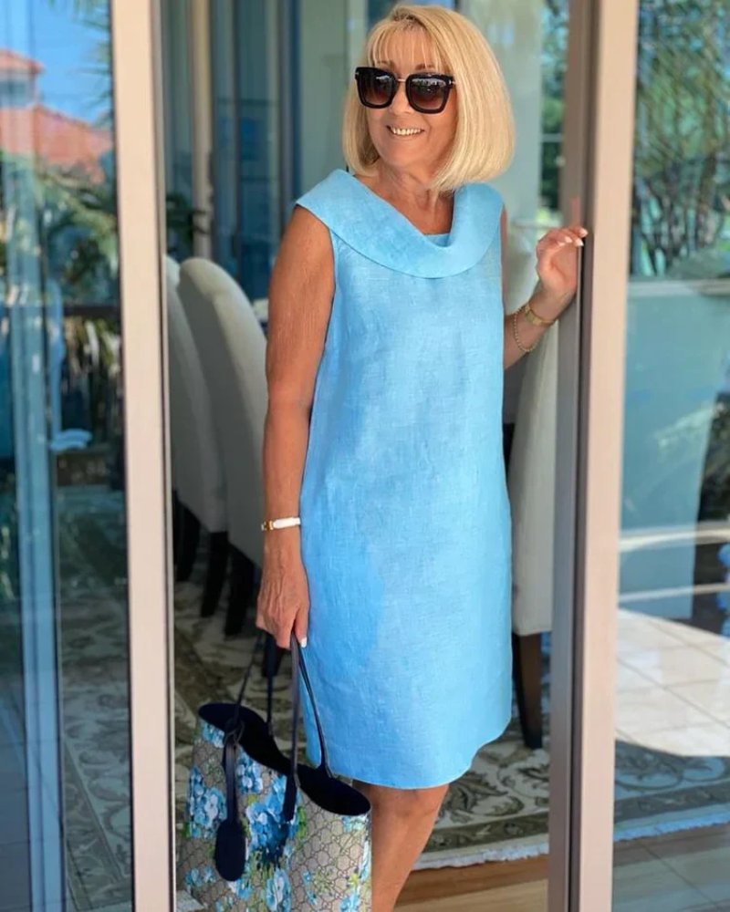Women's Lightweight Sleeveless Wide-Neckline Summer Dress - Sky Blue