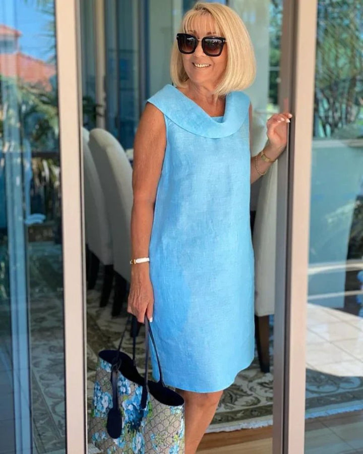 Women's Lightweight Sleeveless Wide-Neckline Summer Dress - Sky Blue
