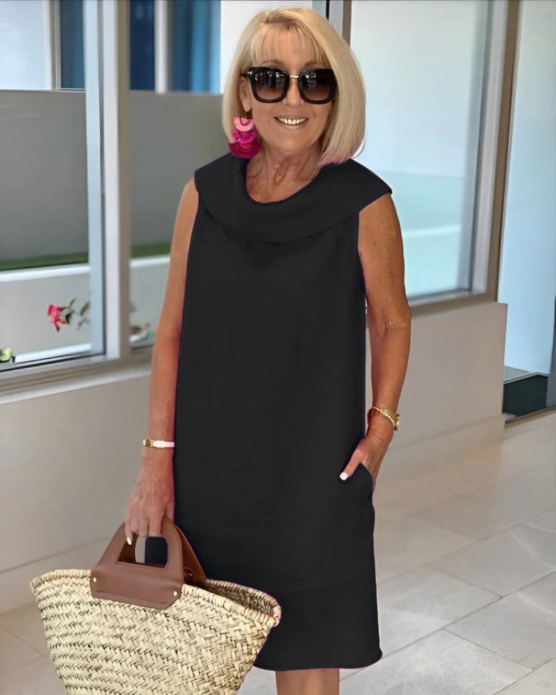 Women's Lightweight Sleeveless Wide-Neckline Summer Dress - Black