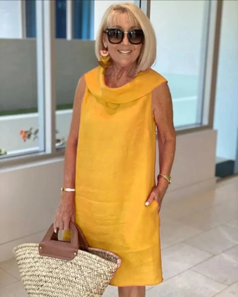 Women's Lightweight Sleeveless Wide-Neckline Summer Dress - Yellow