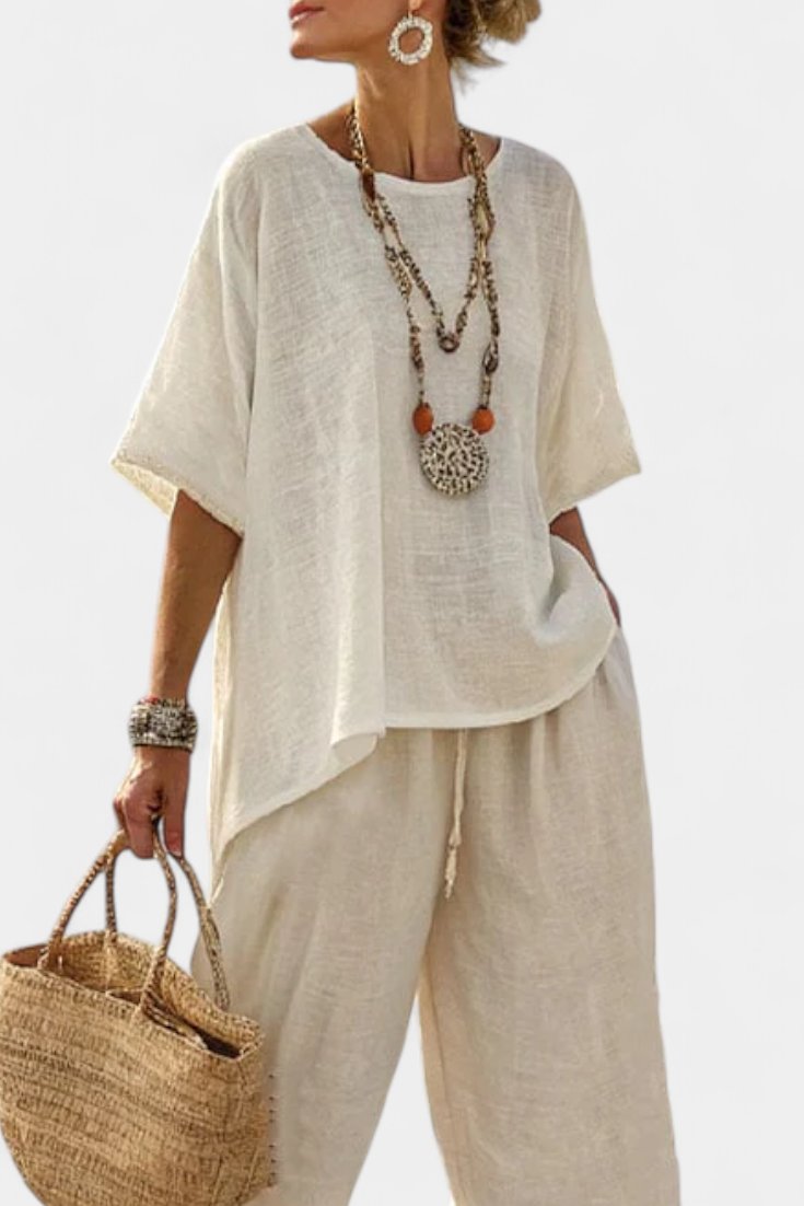 Women's Linen Asymmetric Top Wide-Leg Trouser Co-Ord Set