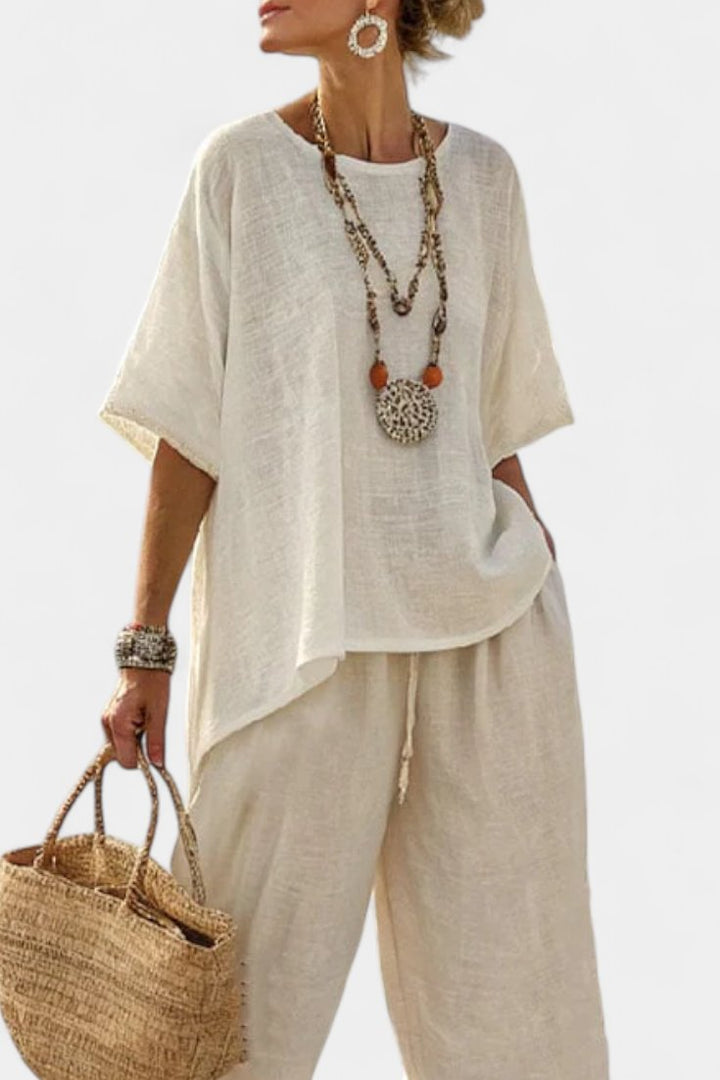 Women's Linen Asymmetric Top Wide-Leg Trouser Co-Ord Set