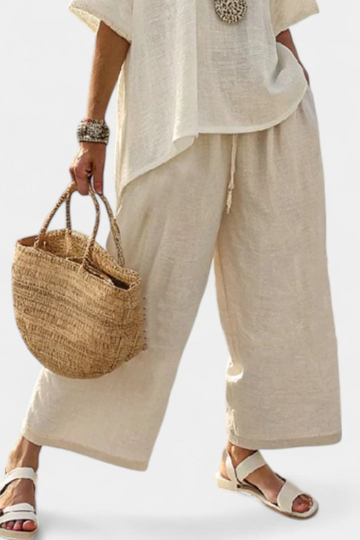 Women's Linen Asymmetric Top Wide-Leg Trouser Co-Ord Set