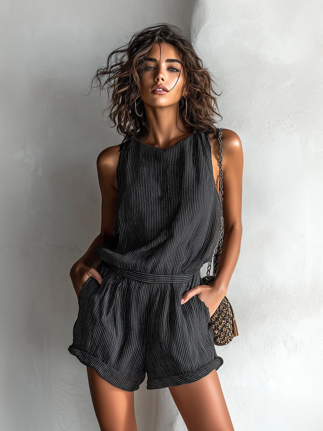 Women's Linen-Blend Sleeveless Boat-Neck Romper