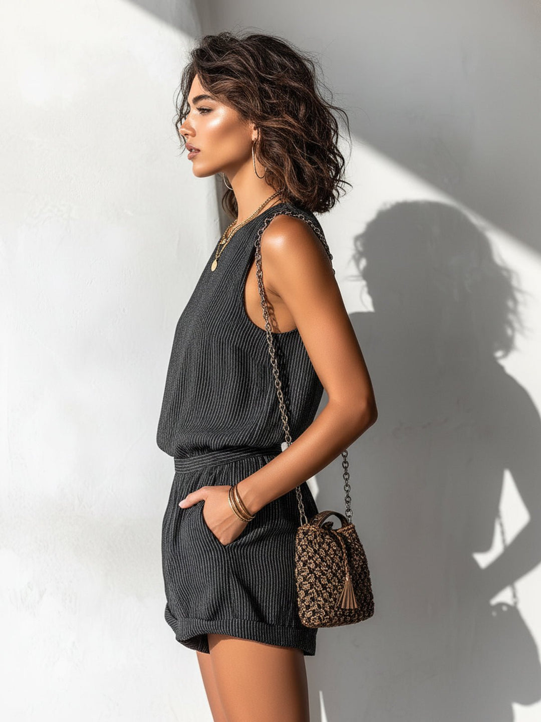 Women's Linen-Blend Sleeveless Boat-Neck Romper