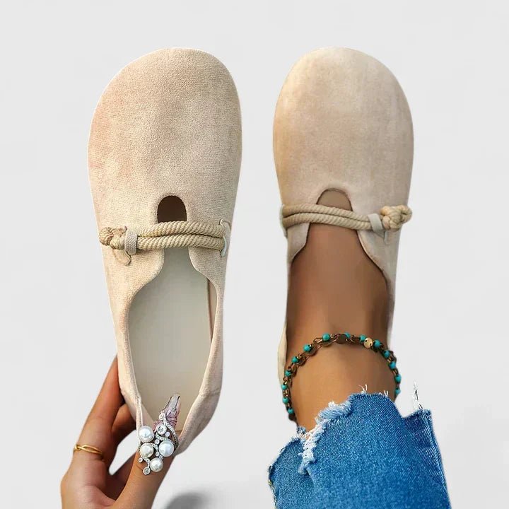 Women's Loafers Slip-On Round Toe Rope Detail Flat Shoes - Beige