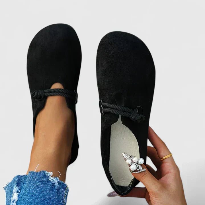 Women's Loafers Slip-On Round Toe Rope Detail Flat Shoes - Black