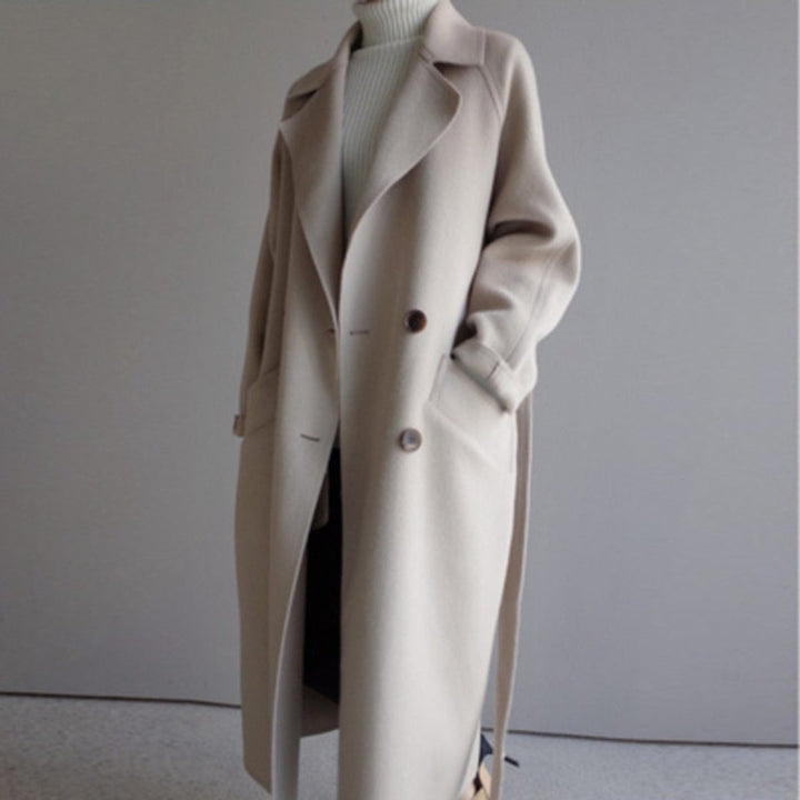 Women's Long Double-Breasted Wool-Blend Trench Coat