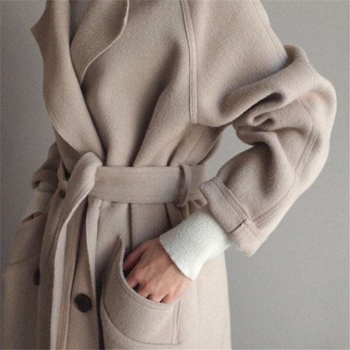 Women's Long Double-Breasted Wool-Blend Trench Coat