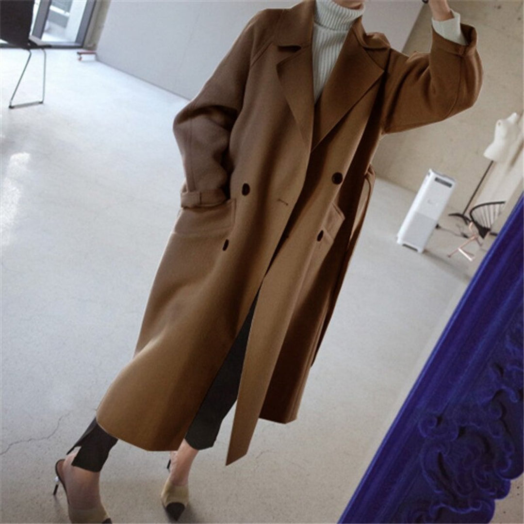 Women's Long Double-Breasted Wool-Blend Trench Coat
