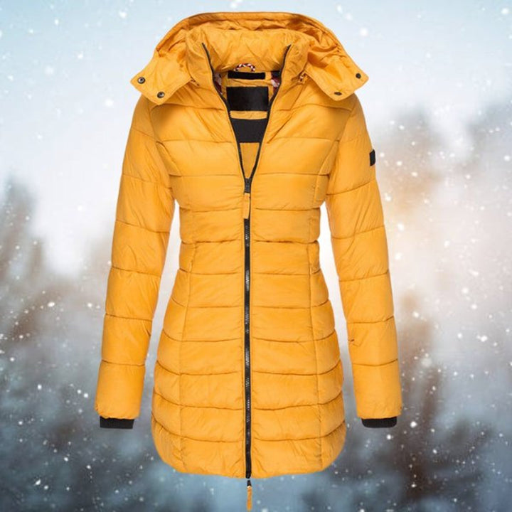 Women's Long Hooded Quilted Jacket Padded Puffer Coat - Yellow