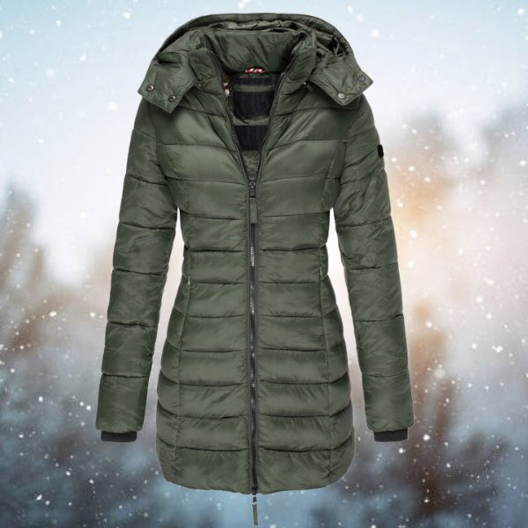 Women's Long Hooded Quilted Jacket Padded Puffer Coat - Green
