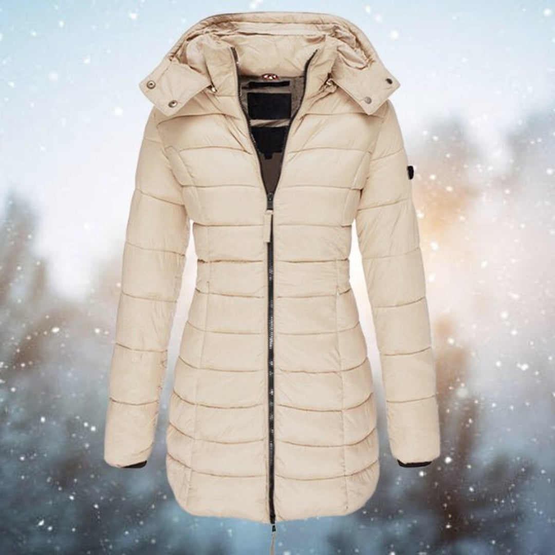 Women's Long Hooded Quilted Jacket Padded Puffer Coat - Khaki