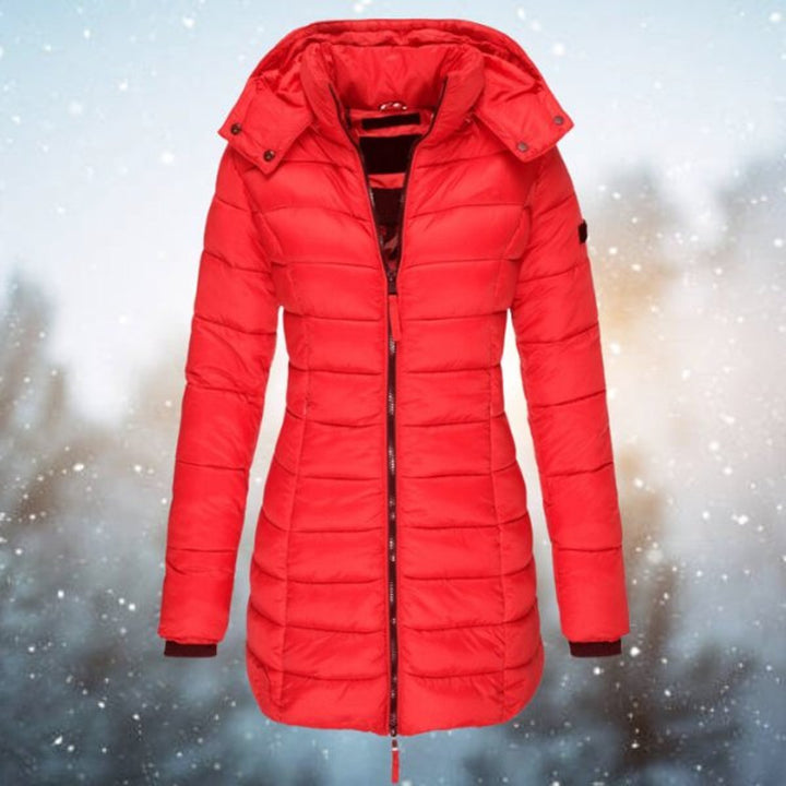 Women's Long Hooded Quilted Jacket Padded Puffer Coat - Red