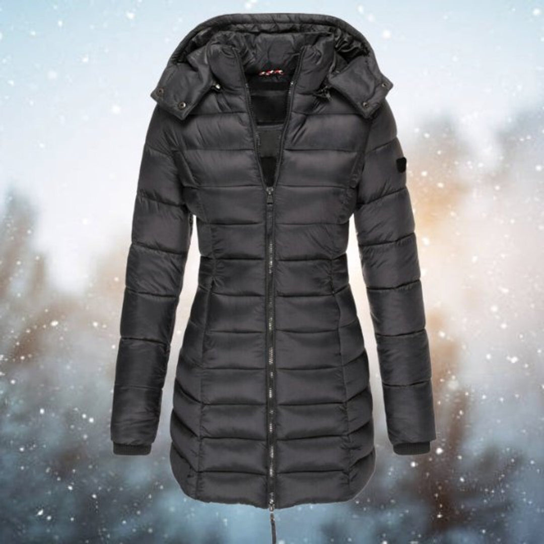 Women's Long Hooded Quilted Jacket Padded Puffer Coat - Black
