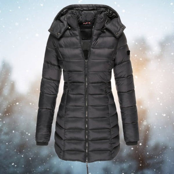 Women's Long Hooded Quilted Jacket Padded Puffer Coat - Black
