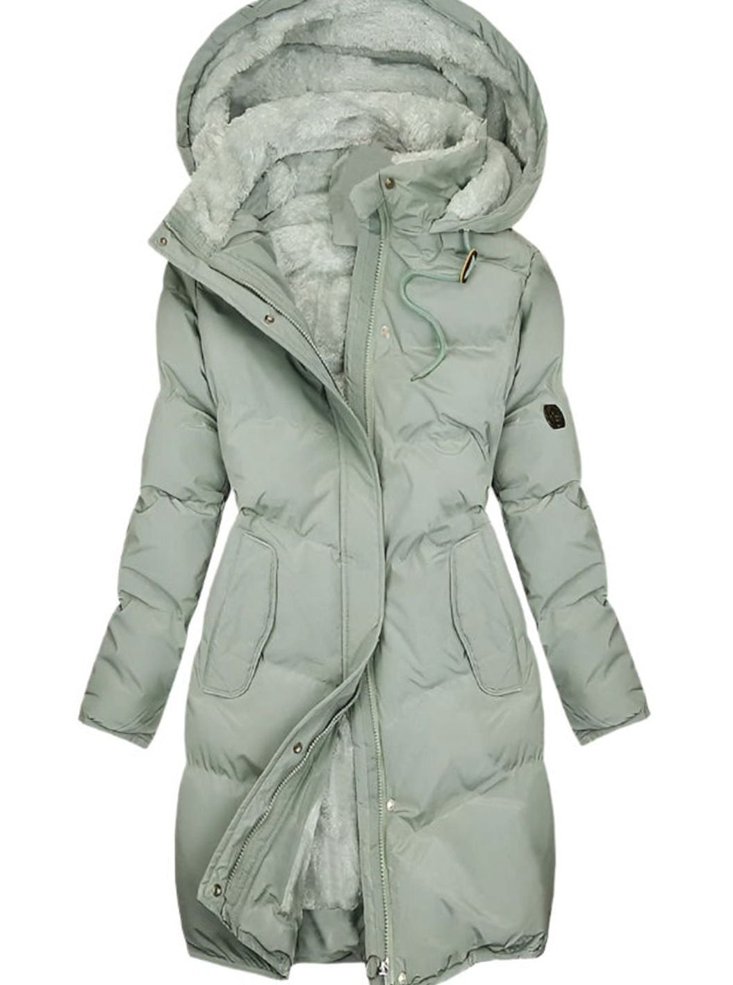 Women's Long Quilted Hooded Fleece-Lined Winter Coat - Green