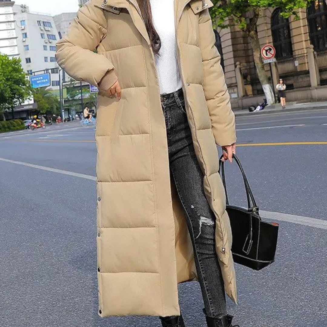 Women's Long Quilted Padded Full-Length Winter Coat - Khaki