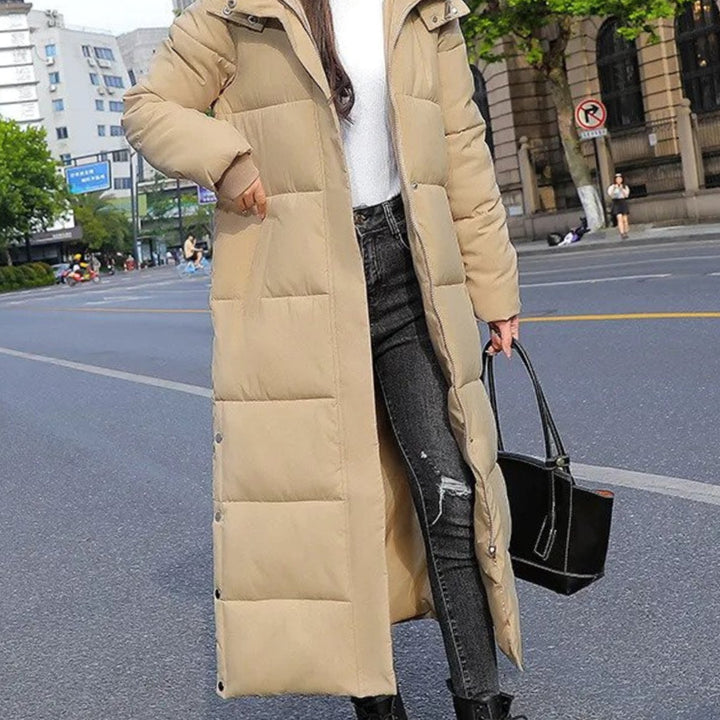 Women's Long Quilted Padded Full-Length Winter Coat - Khaki
